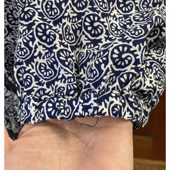 Talbots Faux Wrap Top Sz L NWT Blue White 3/4 Sleeve Tie Waist Coastal Peasant - Picture 8 of 12